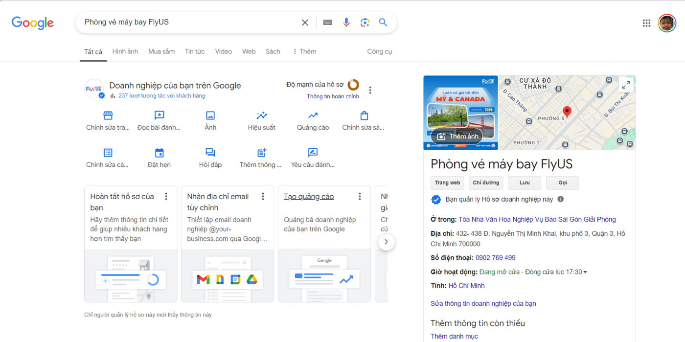 Bước 1: Tìm tên công ty/quán - nơi mình quản lý trên thanh tìm kiếm GG