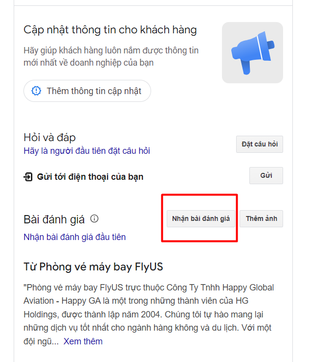 Bước 2: Lướt xuống thấy Nhận bài đánh giá